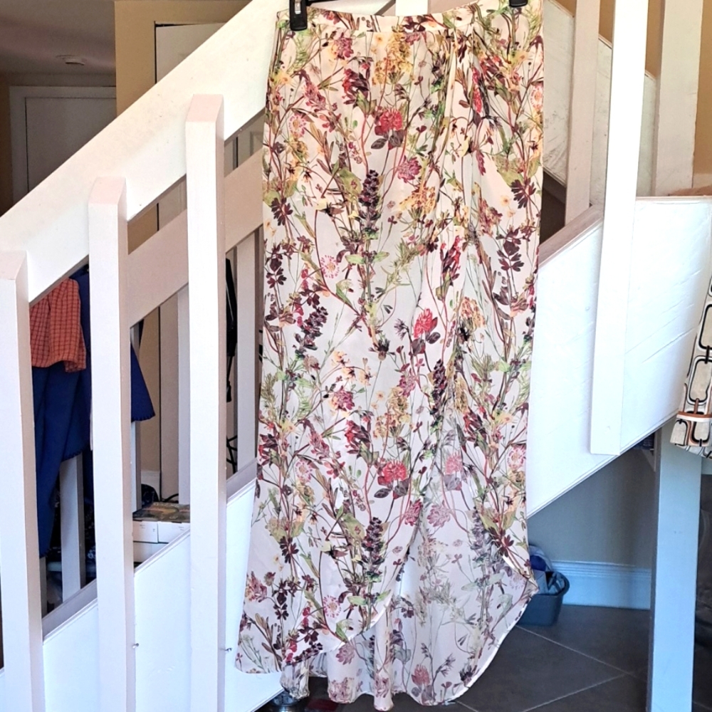 Haute Hippie Gorgeous Silk Maxi Floral Skirt Slit Up W Silk Shorts Underneath M